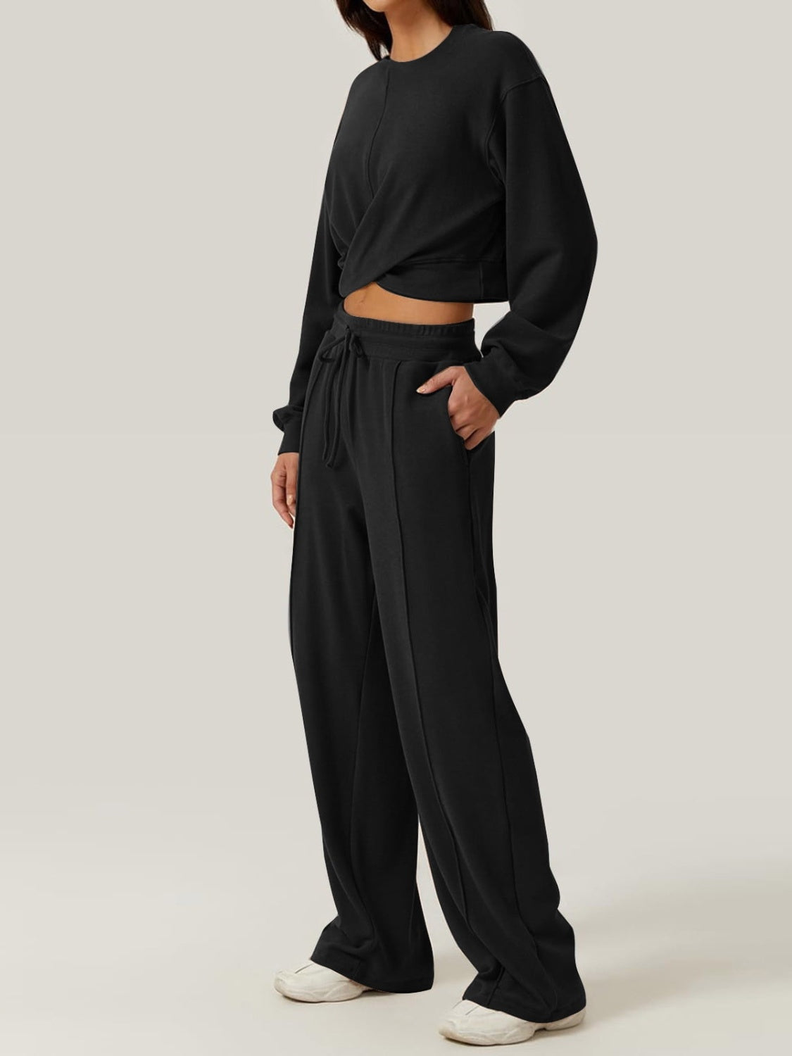 Crisscross Round Neck Top and Drawstring Pants Set - Siennasass