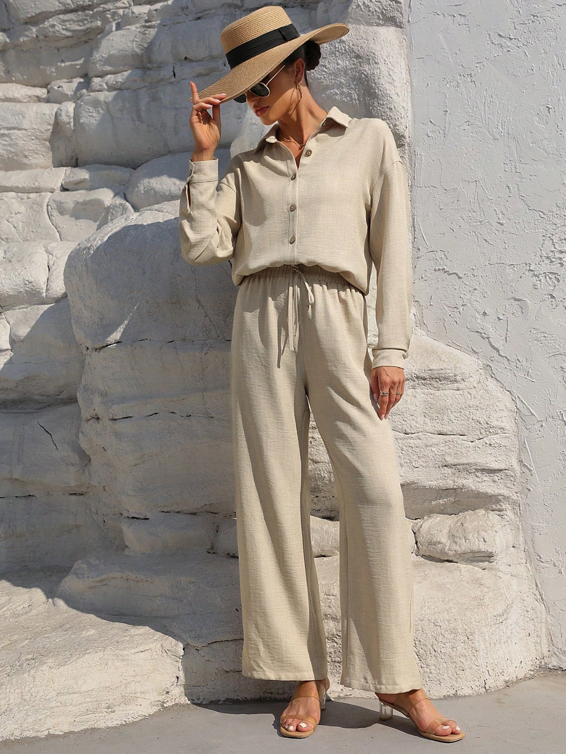 Honey Button Up Long Sleeve Top and Pants Set - Siennasass