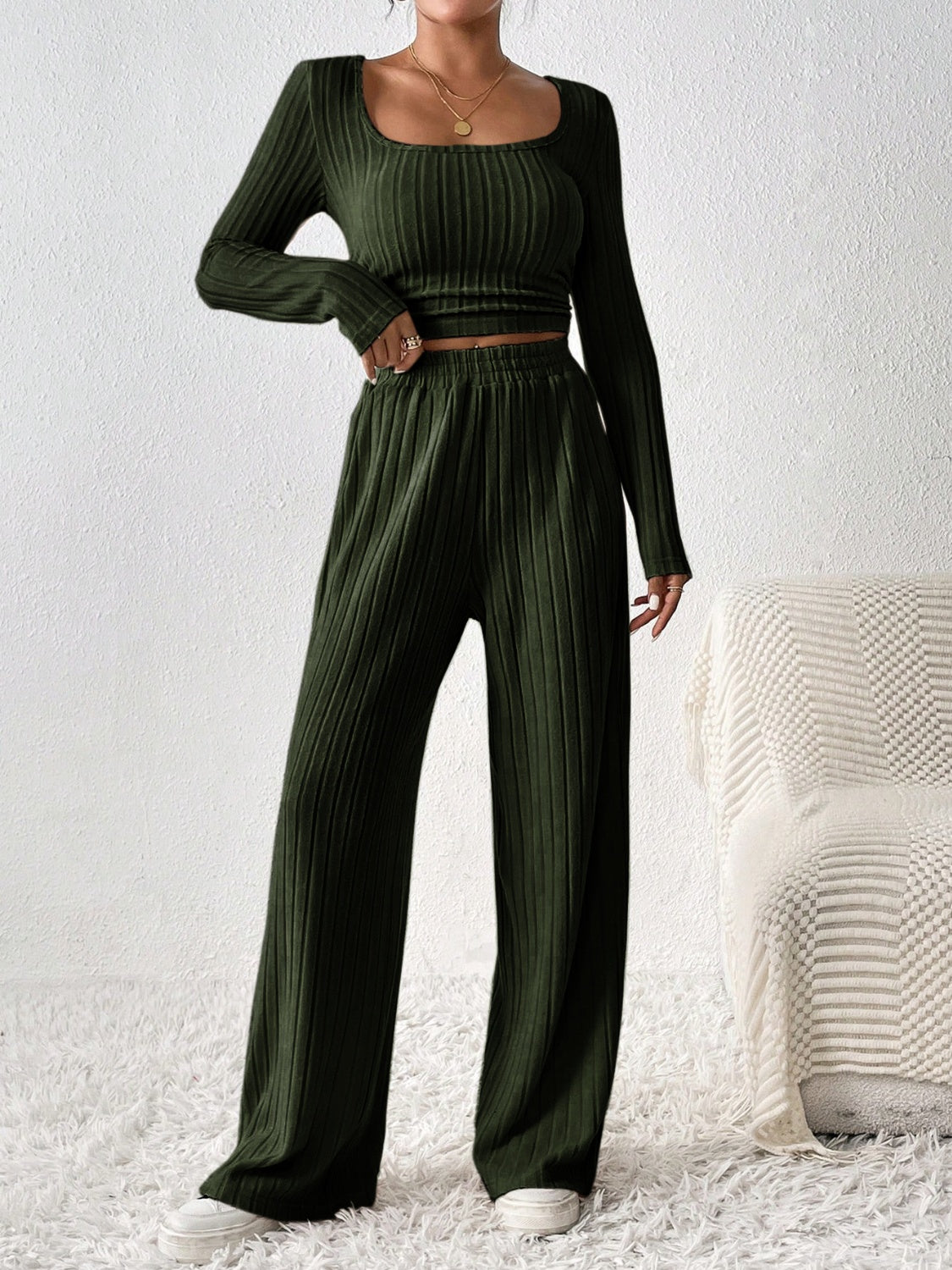 Honey Scoop Neck Long Sleeve Top and Pants Set - Siennasass