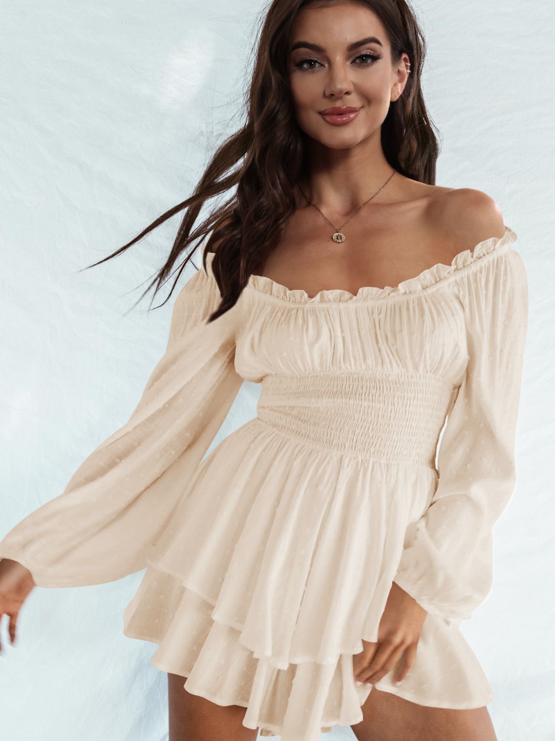 Off Shoulder Smocked Waist Romper - Siennasass