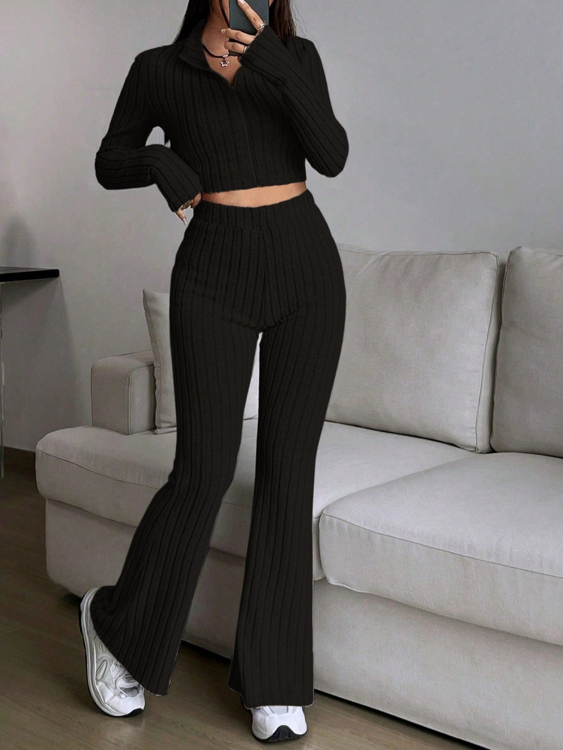 Honey Zip Up Long Sleeve Top and Pants Set - Siennasass