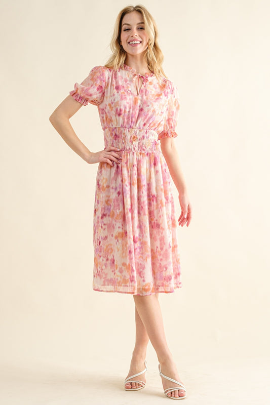 And The Why Full Size Smocked Waist Printed Midi Dress - Siennasass