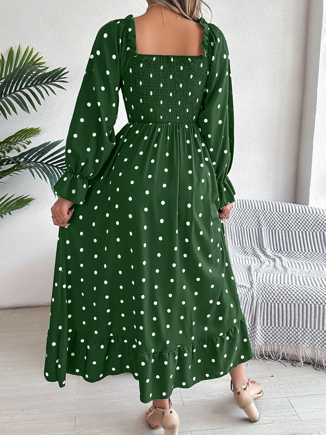 Polka Dot Flounce Sleeve Midi Dress - Siennasass