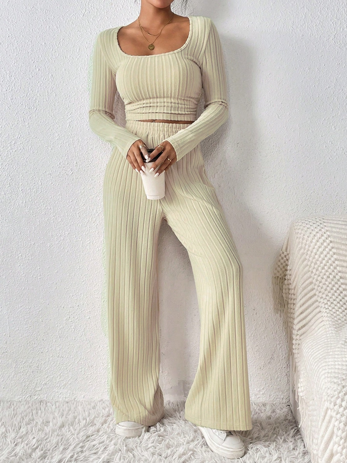 Honey Scoop Neck Long Sleeve Top and Pants Set - Siennasass