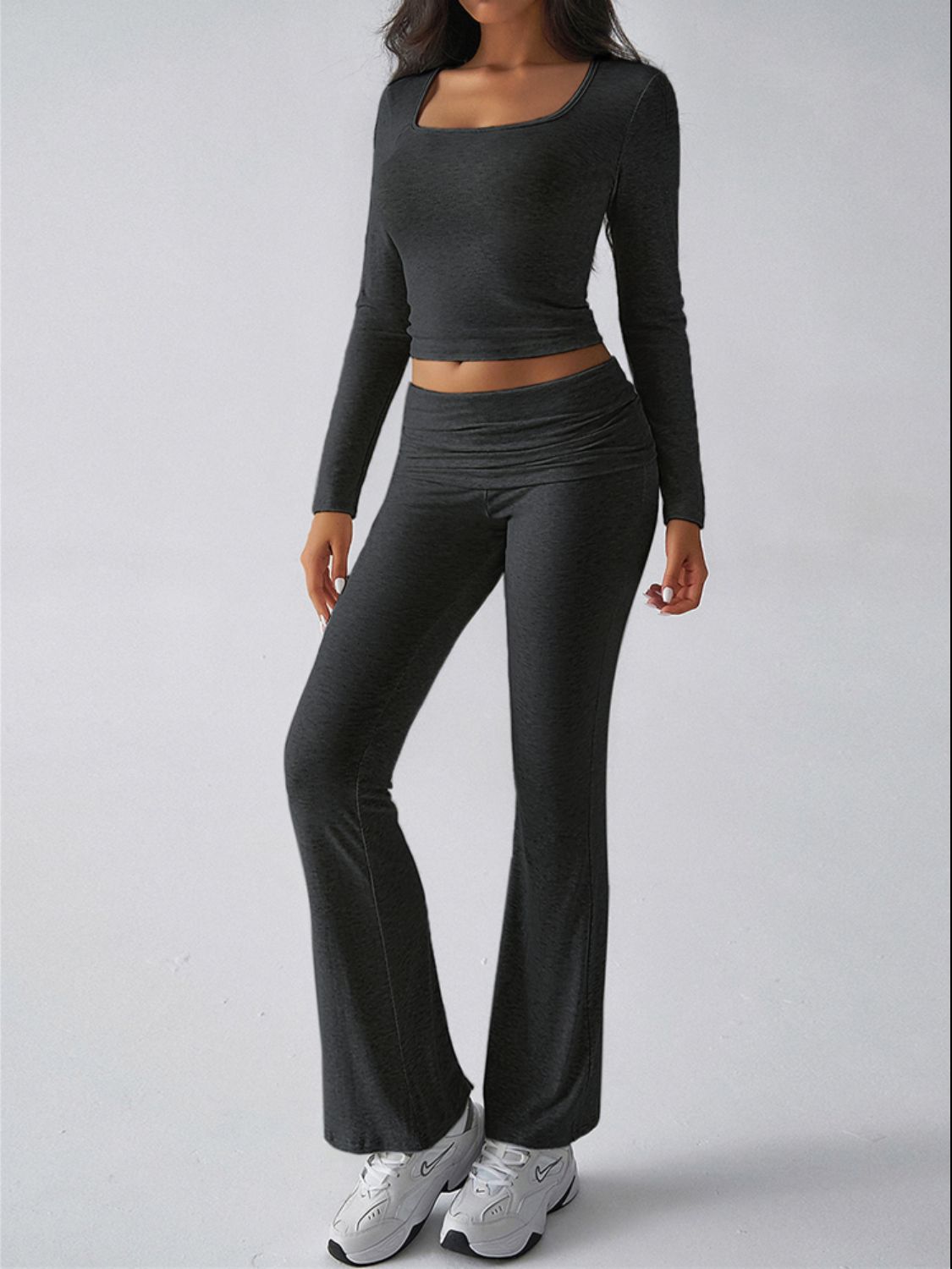 Devine Square Neck Long Sleeve Top and Pants Set - Siennasass