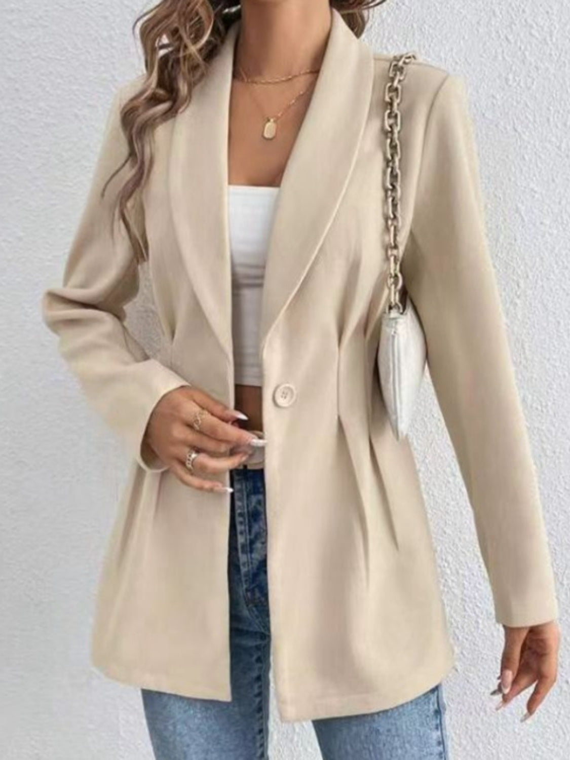 One Button Long Sleeve Blazer - Siennasass