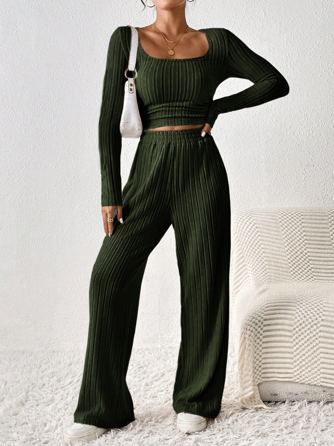 Honey Scoop Neck Long Sleeve Top and Pants Set - Siennasass