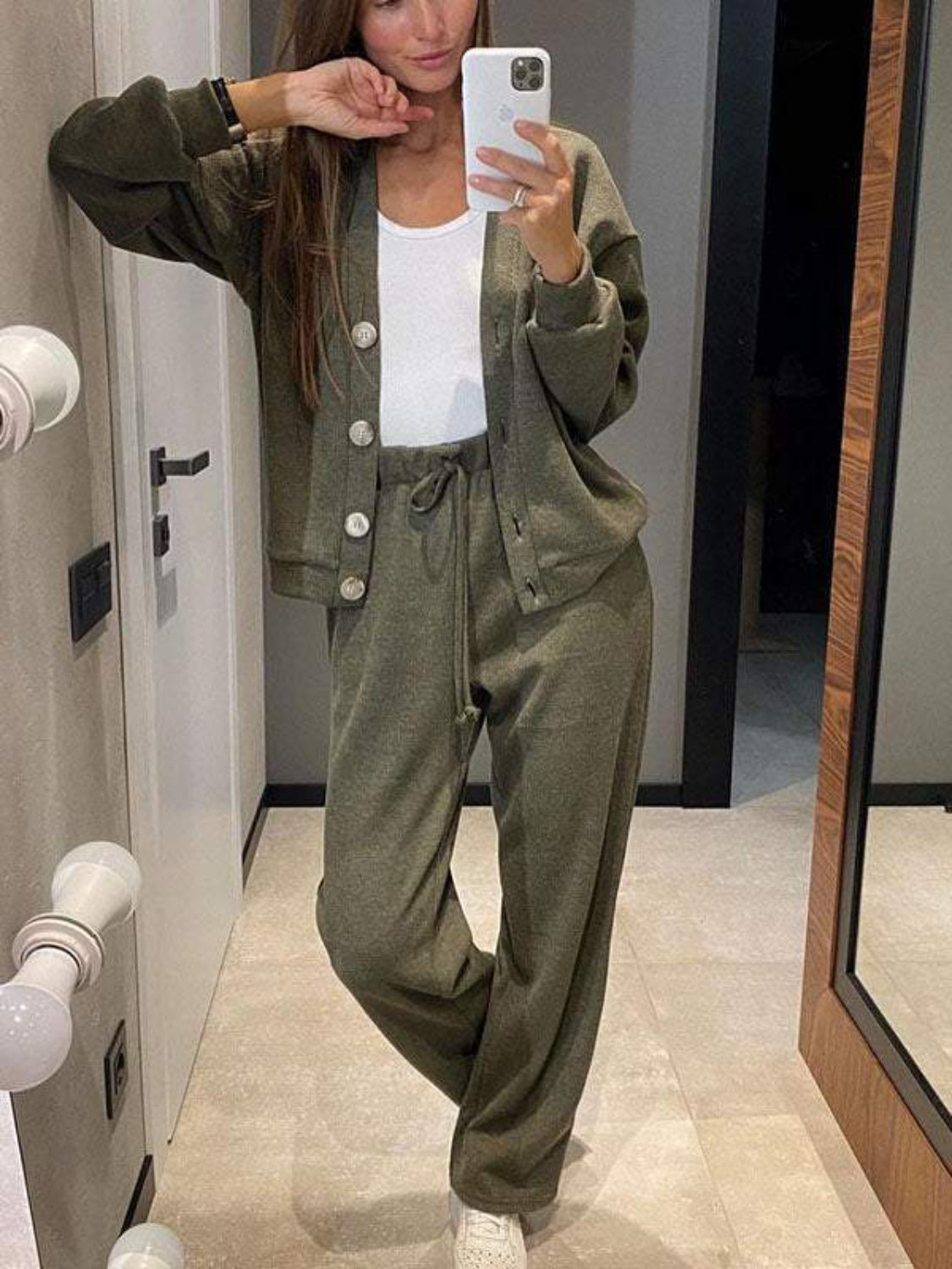 Full Size Button Up Long Sleeve Top and Pants Set - Siennasass