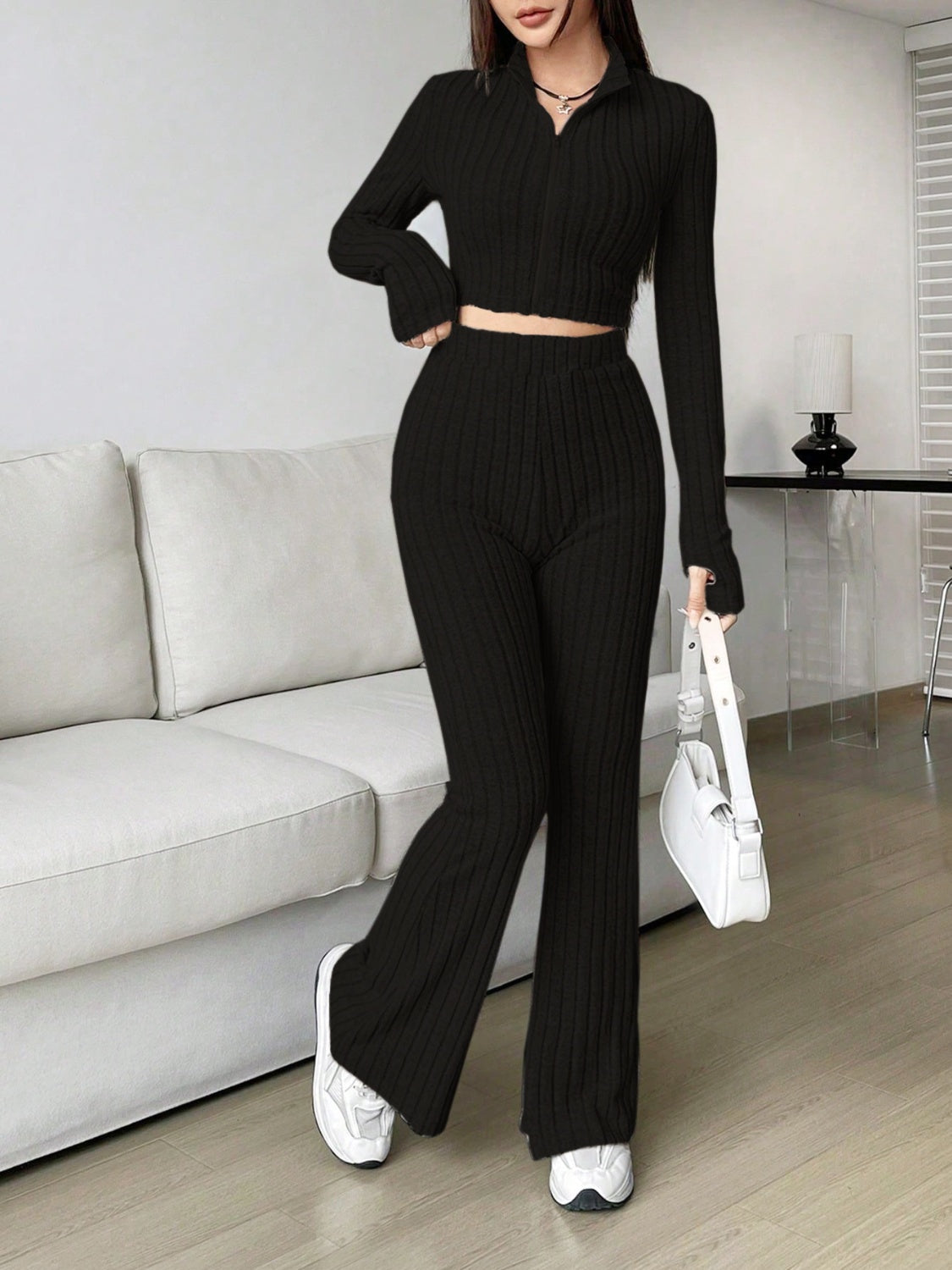 Honey Zip Up Long Sleeve Top and Pants Set - Siennasass