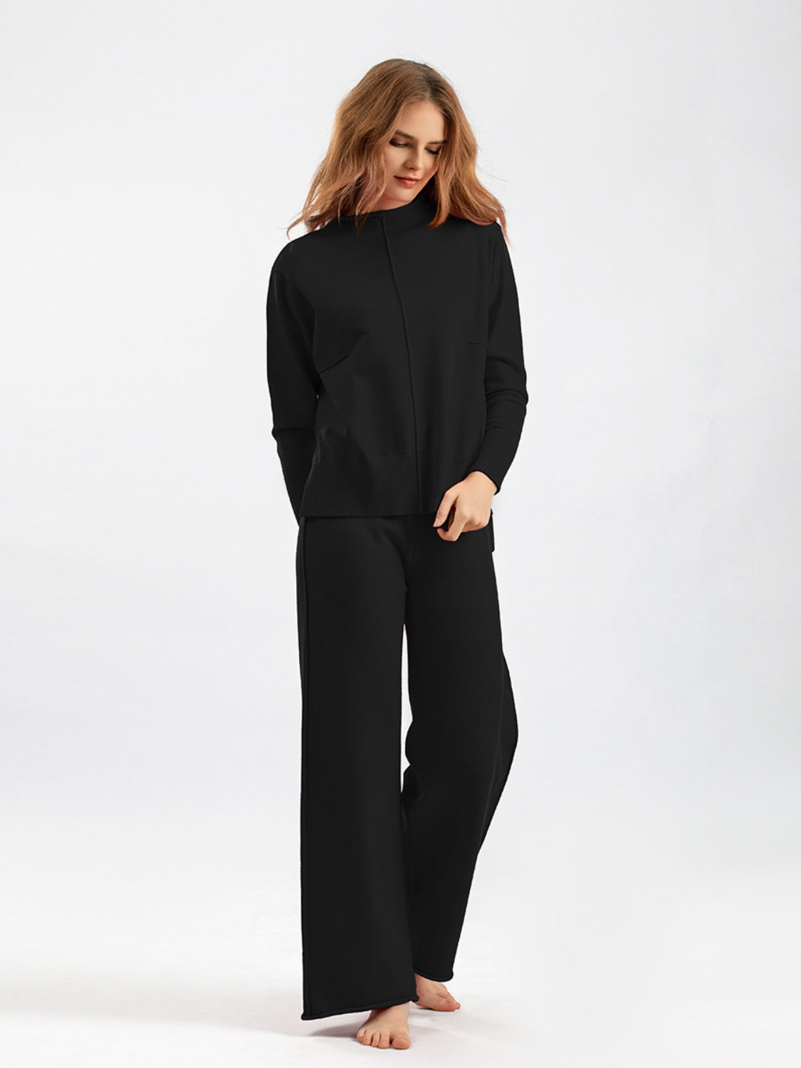 Basic Bae Mock Neck Long Sleeve Top and Pants Sweater Set