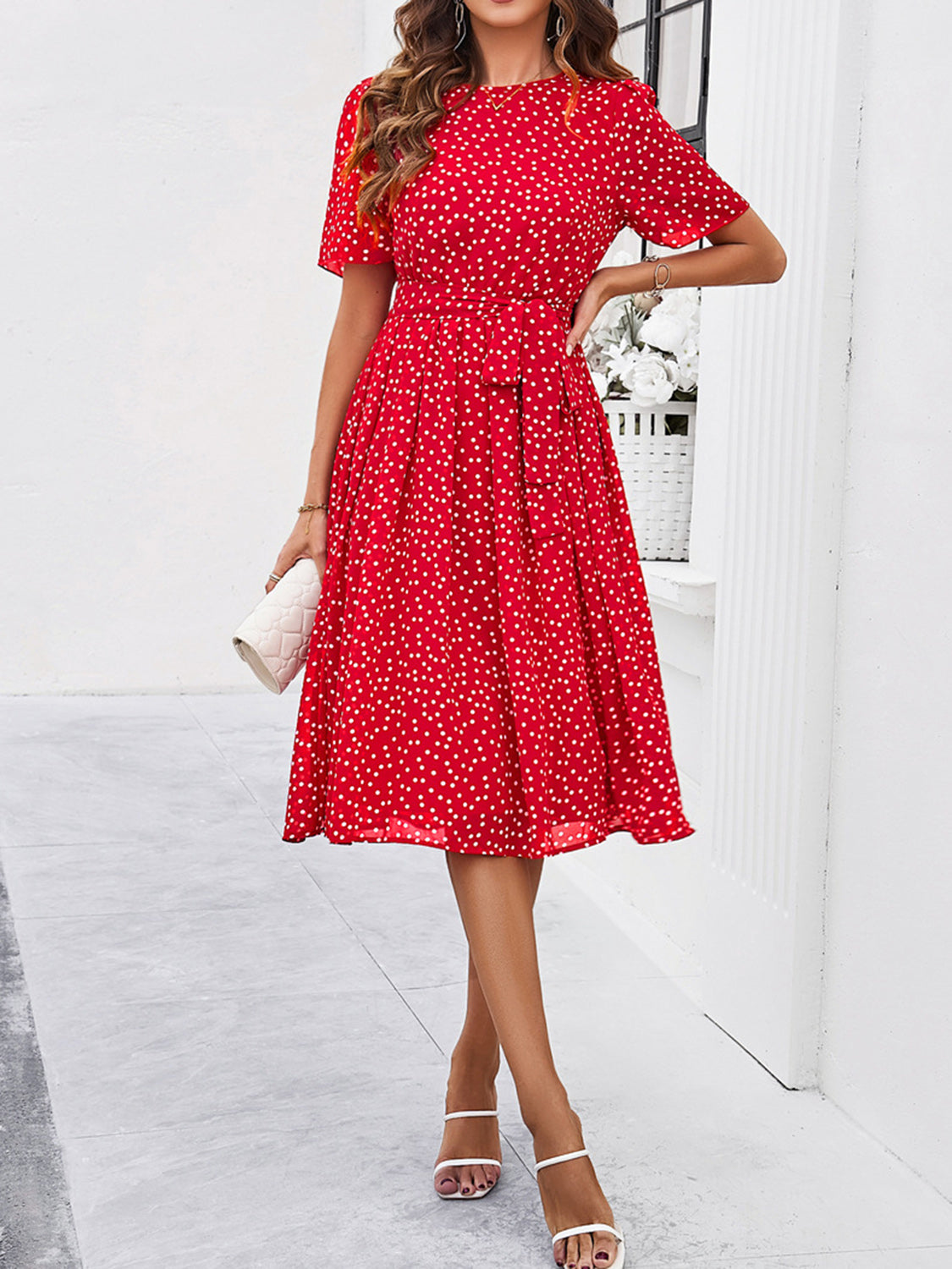 Printed Round Neck Short Sleeve Dress