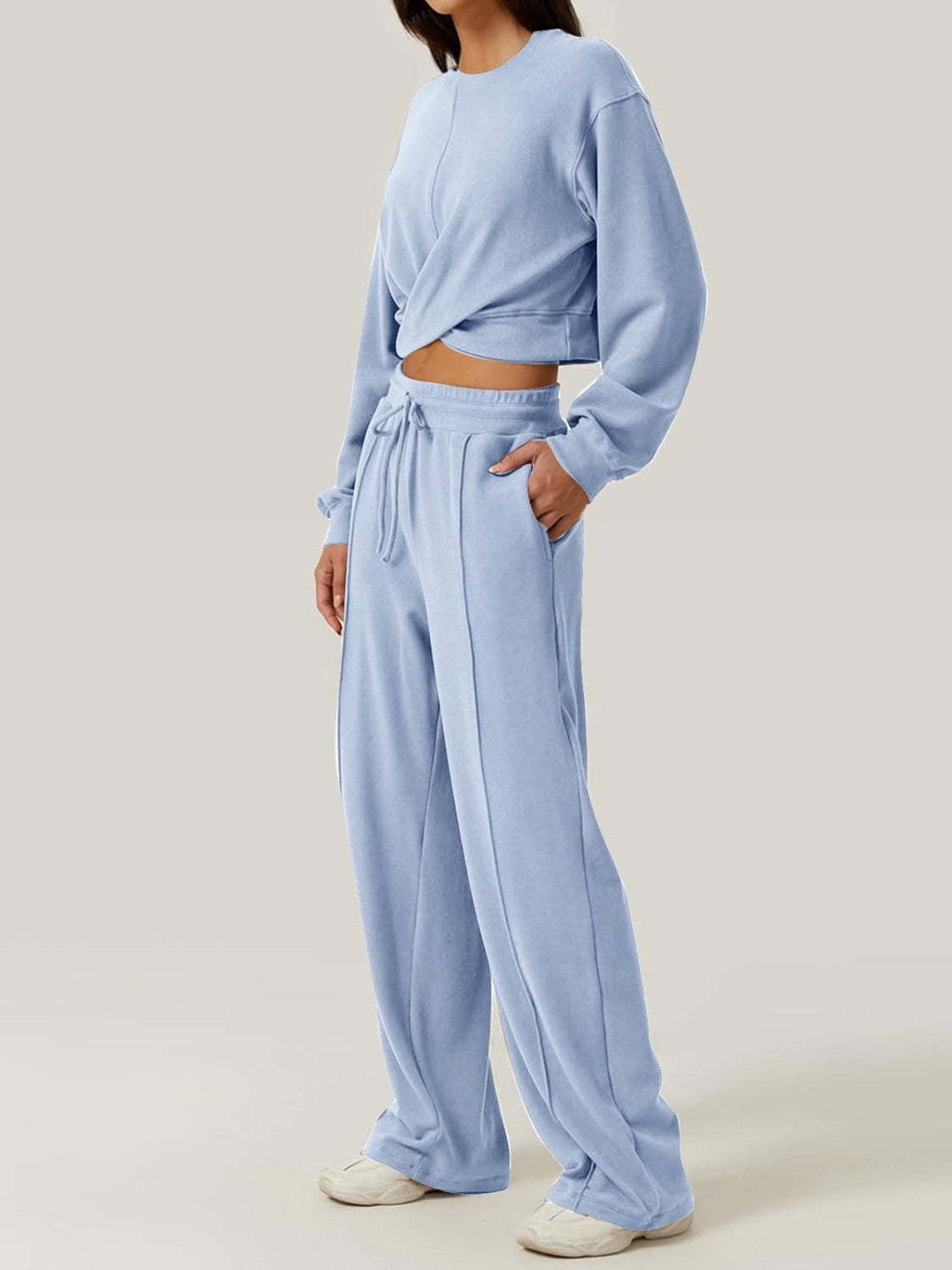 Crisscross Round Neck Top and Drawstring Pants Set - Siennasass