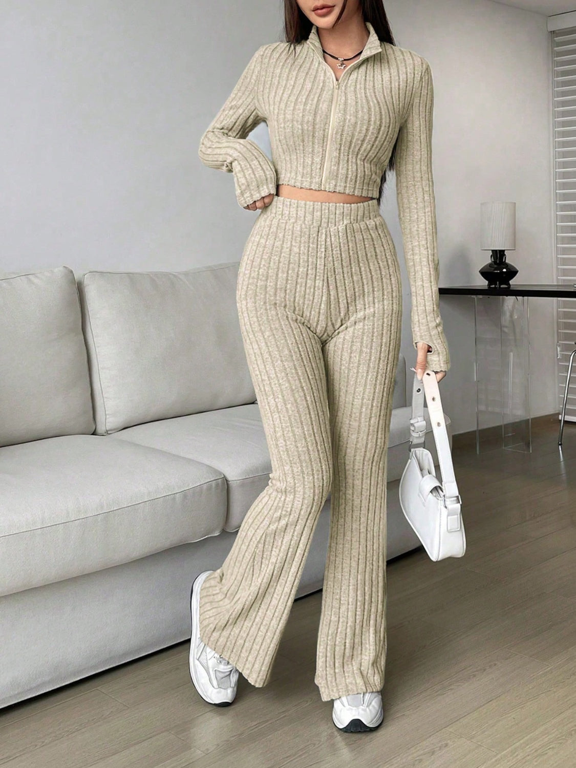 Honey Zip Up Long Sleeve Top and Pants Set - Siennasass