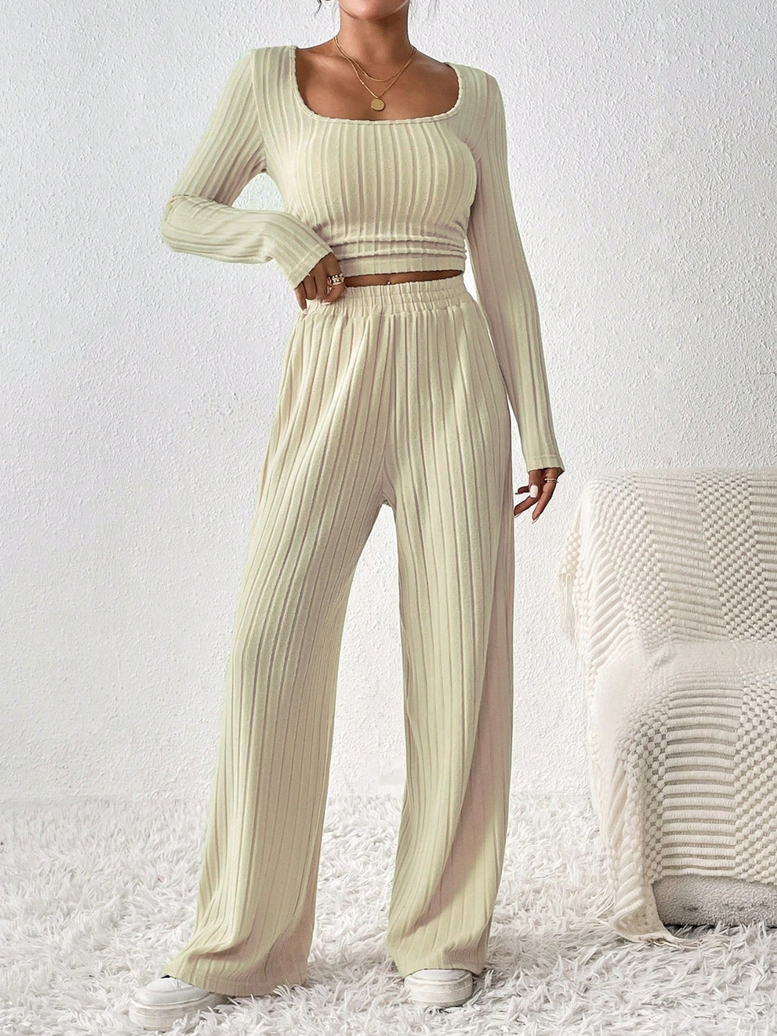 Honey Scoop Neck Long Sleeve Top and Pants Set - Siennasass