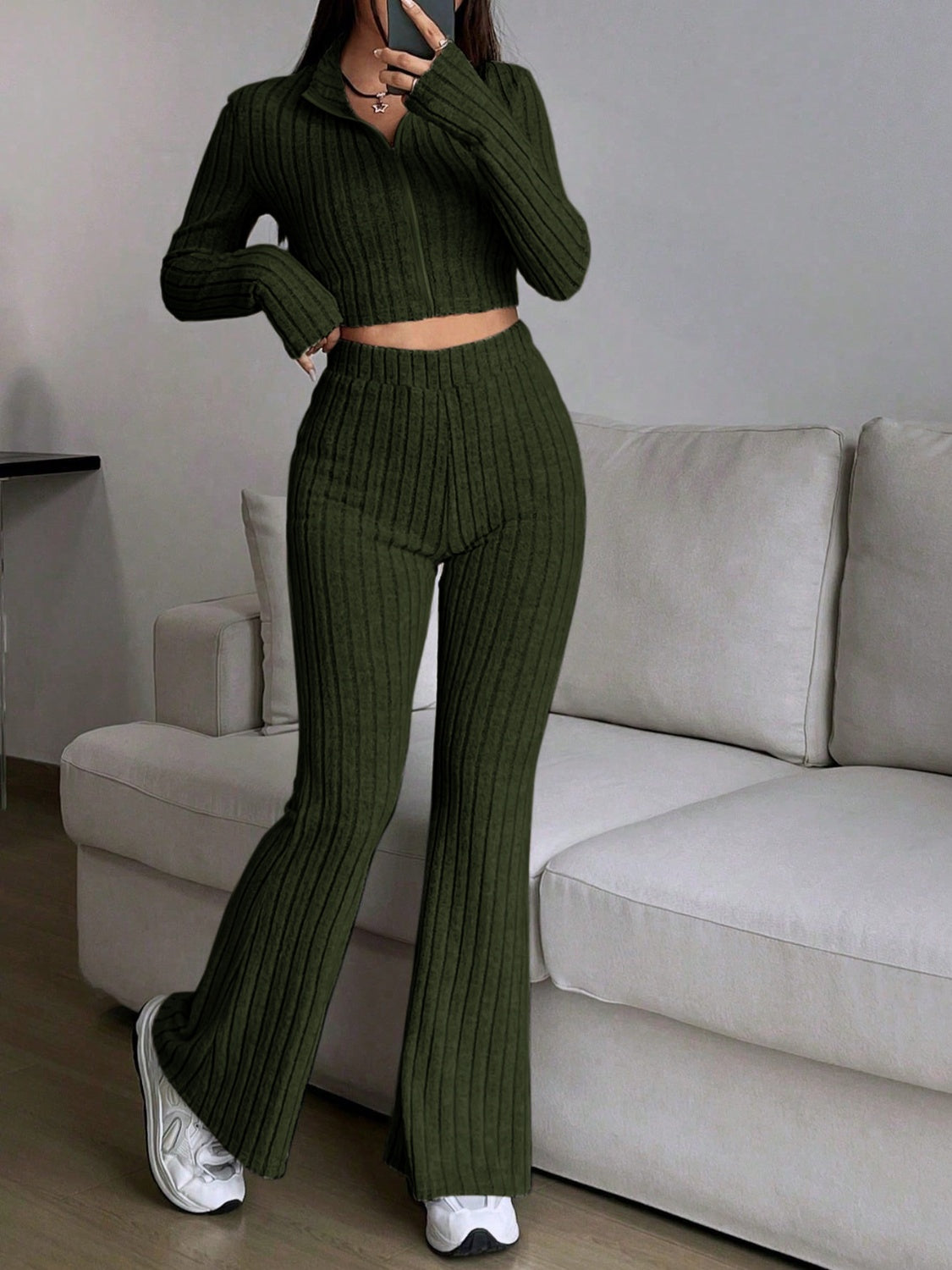 Honey Zip Up Long Sleeve Top and Pants Set - Siennasass