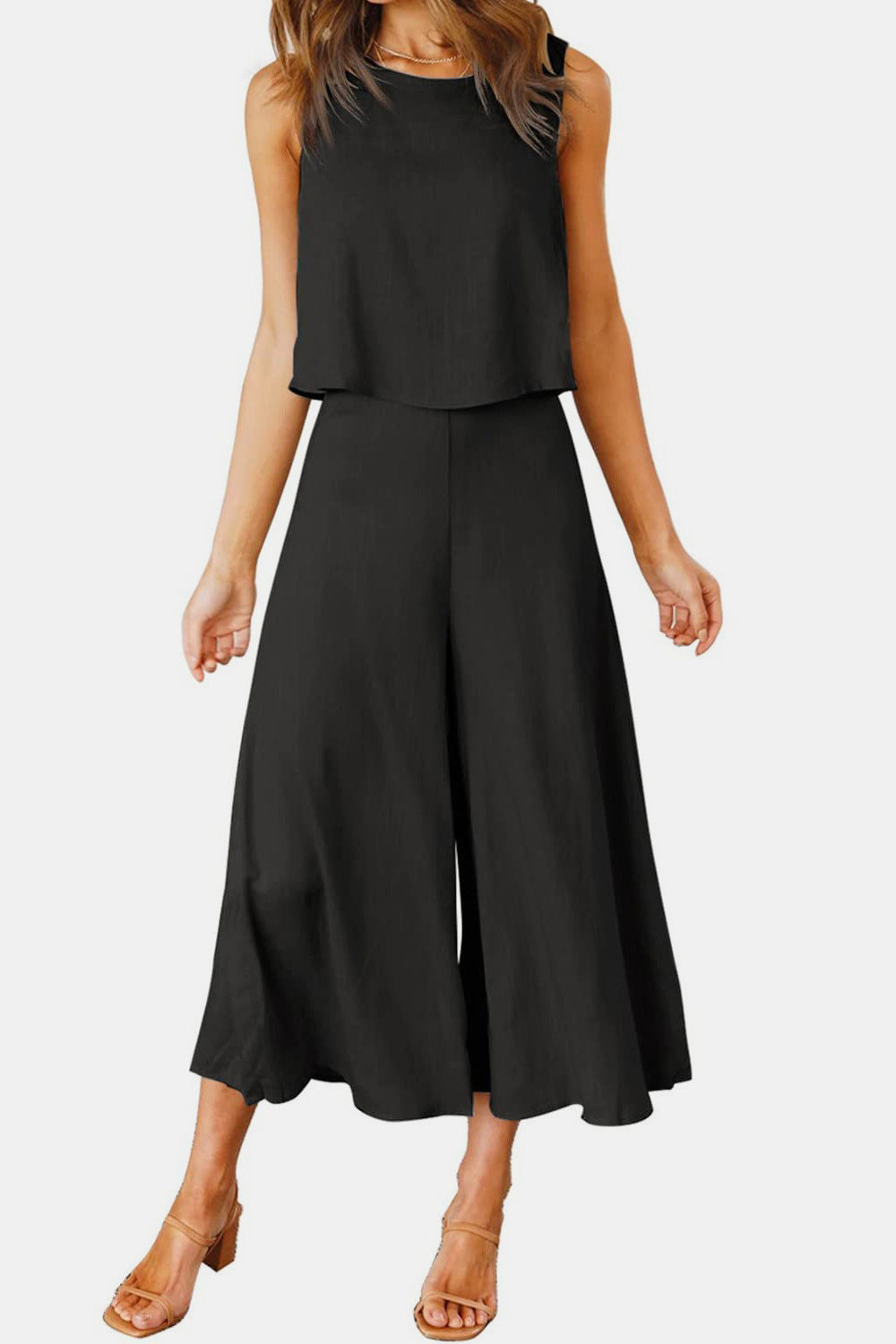 Round Neck Top and Wide Leg Pants Set - Siennasass