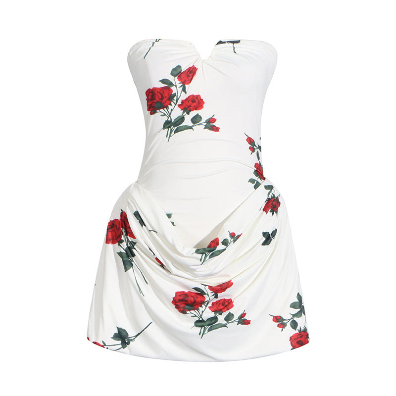 Printed Pleated Folding Design Dress