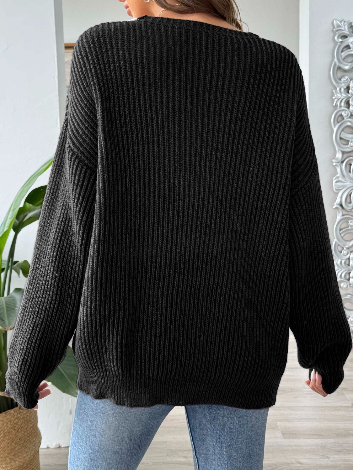 Contrast Dropped Shoulder Long Sleeve Sweater - Siennasass