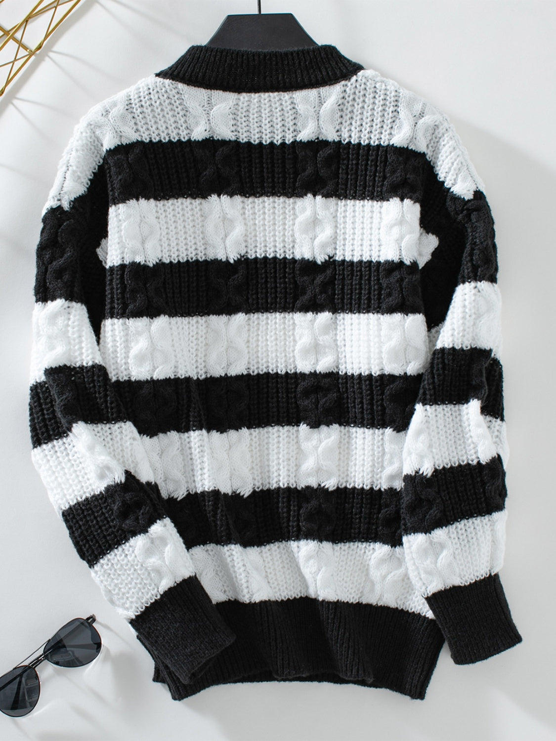 Striped Round Neck Long Sleeve Sweater - Siennasass