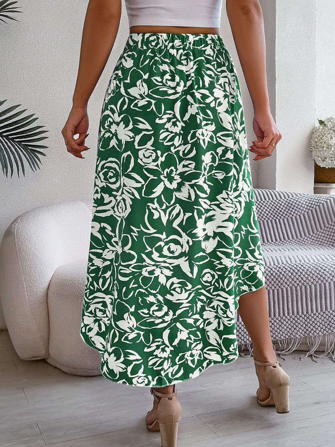 High-Low Printed High Waist Skirt - Siennasass