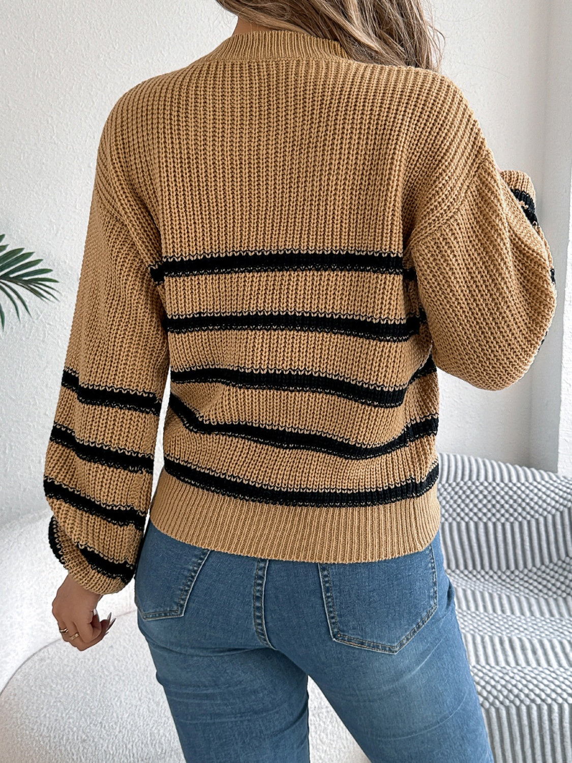 Striped Round Neck Long Sleeve Sweater - Siennasass