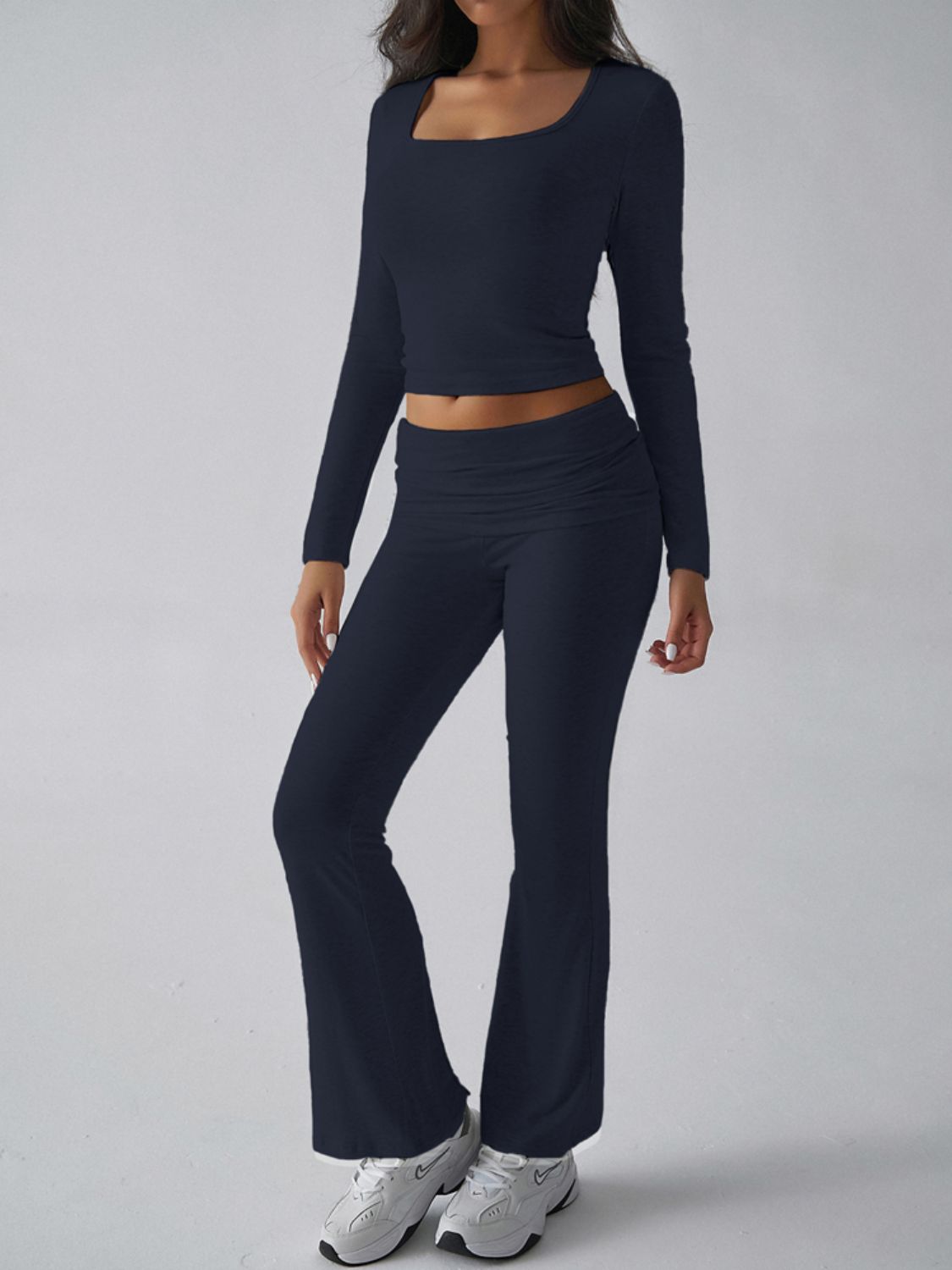 Devine Square Neck Long Sleeve Top and Pants Set - Siennasass