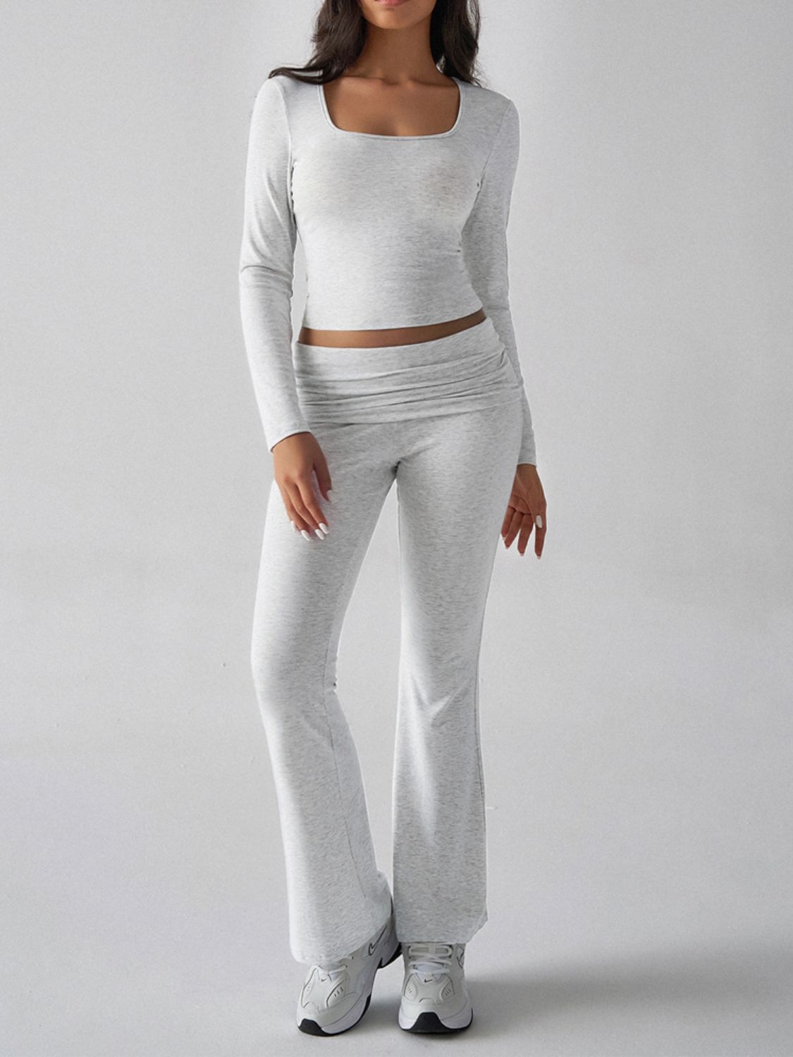 Devine Square Neck Long Sleeve Top and Pants Set - Siennasass