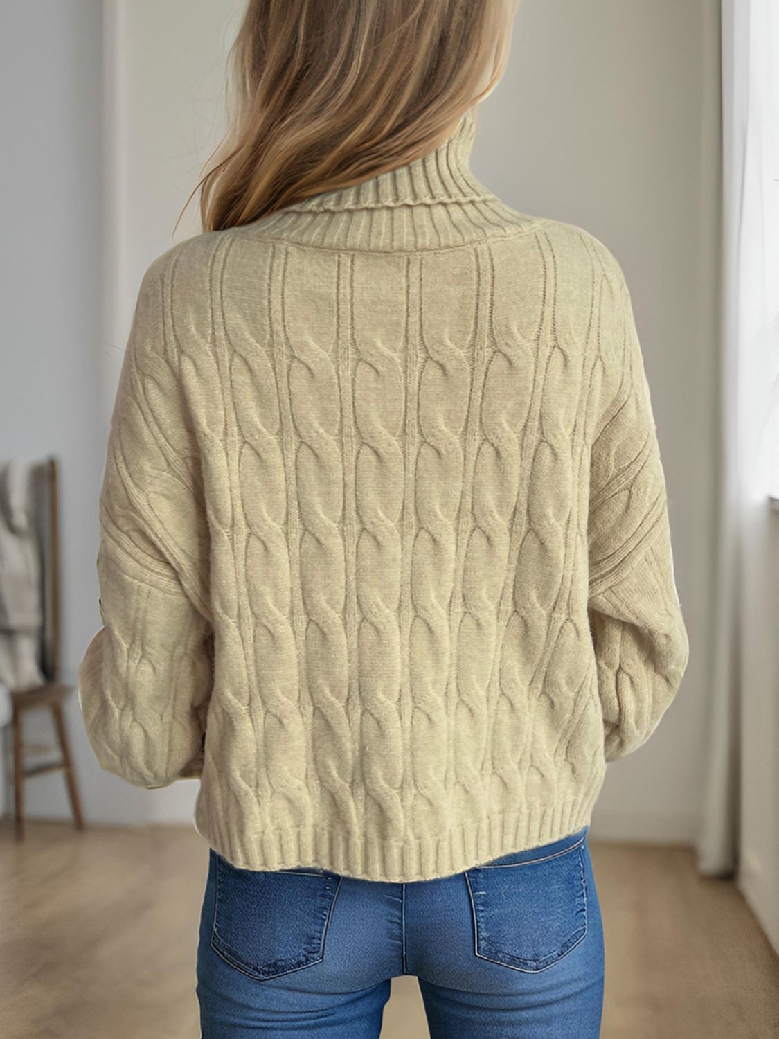 Cable-Knit Turtleneck Long Sleeve Sweater - Siennasass