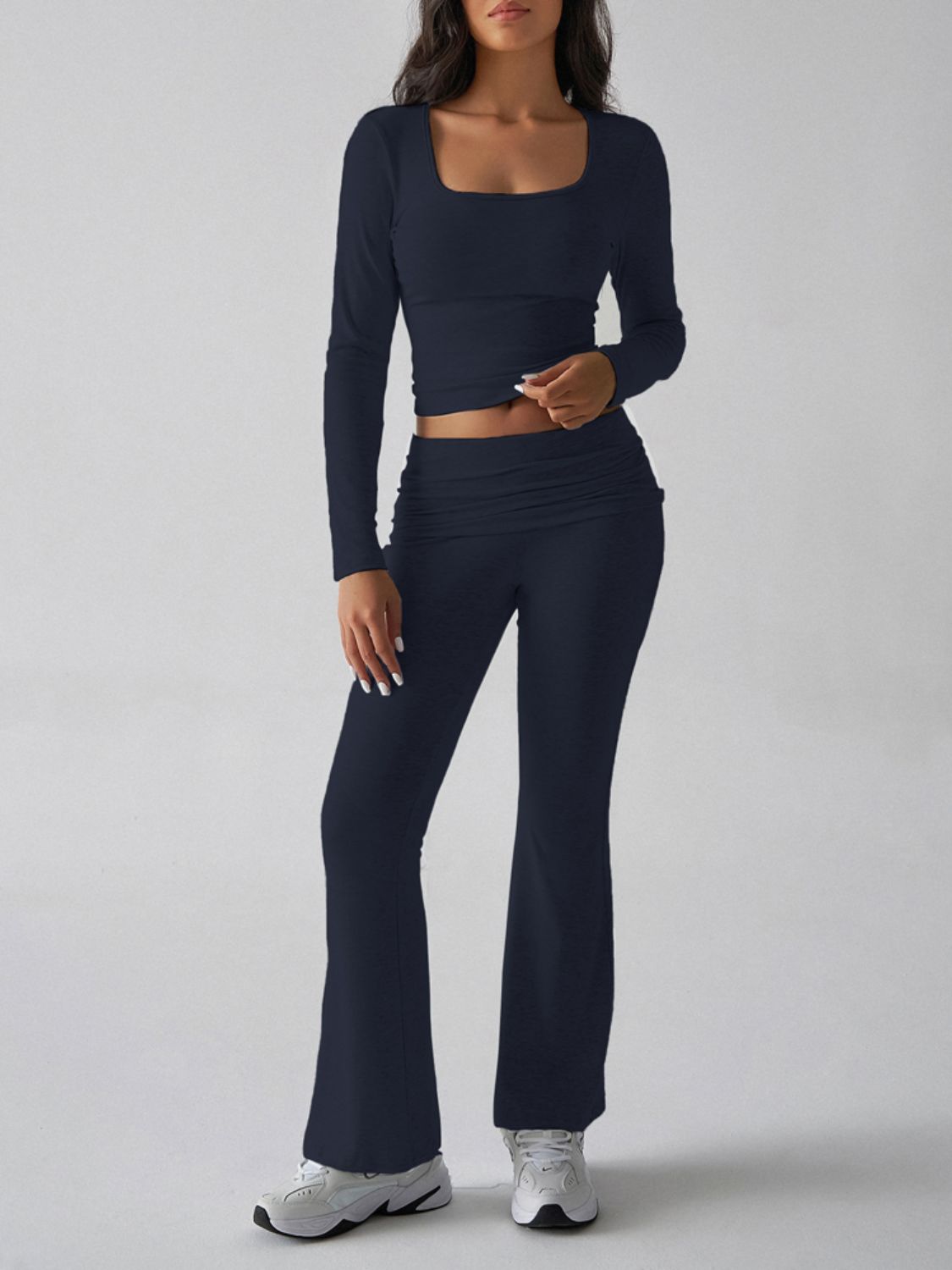 Devine Square Neck Long Sleeve Top and Pants Set - Siennasass