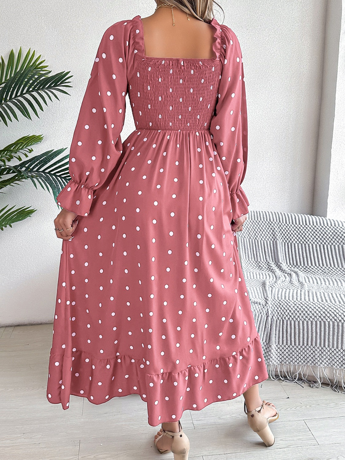 Polka Dot Flounce Sleeve Midi Dress - Siennasass