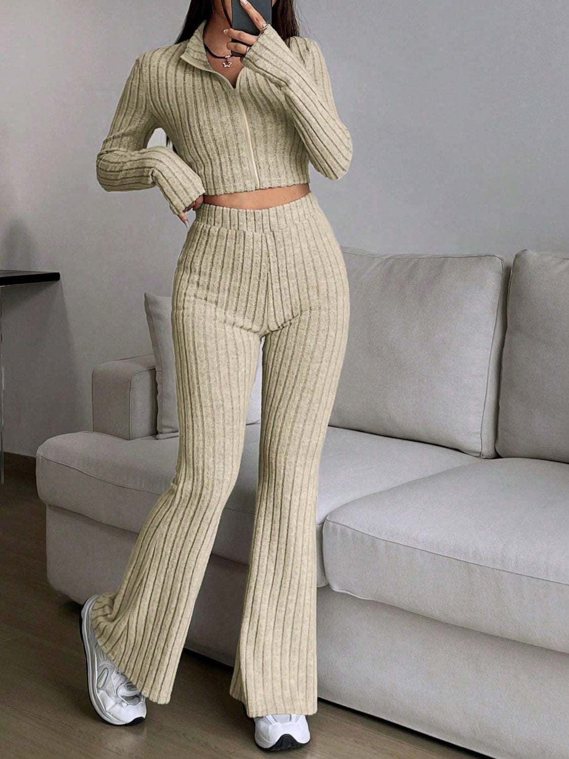 Honey Zip Up Long Sleeve Top and Pants Set - Siennasass