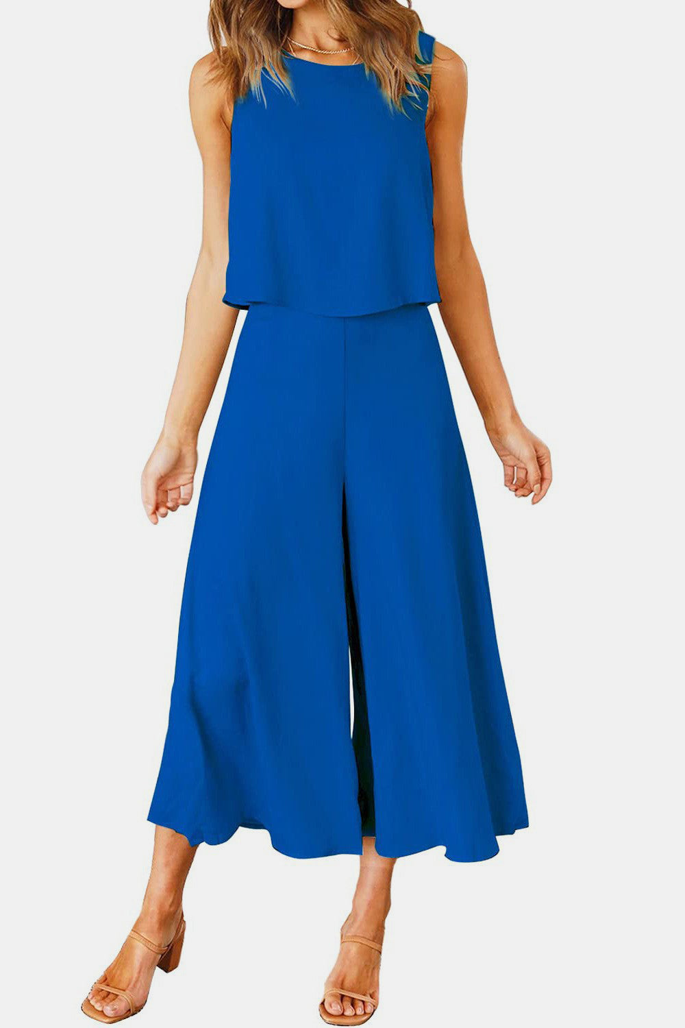 Round Neck Top and Wide Leg Pants Set - Siennasass