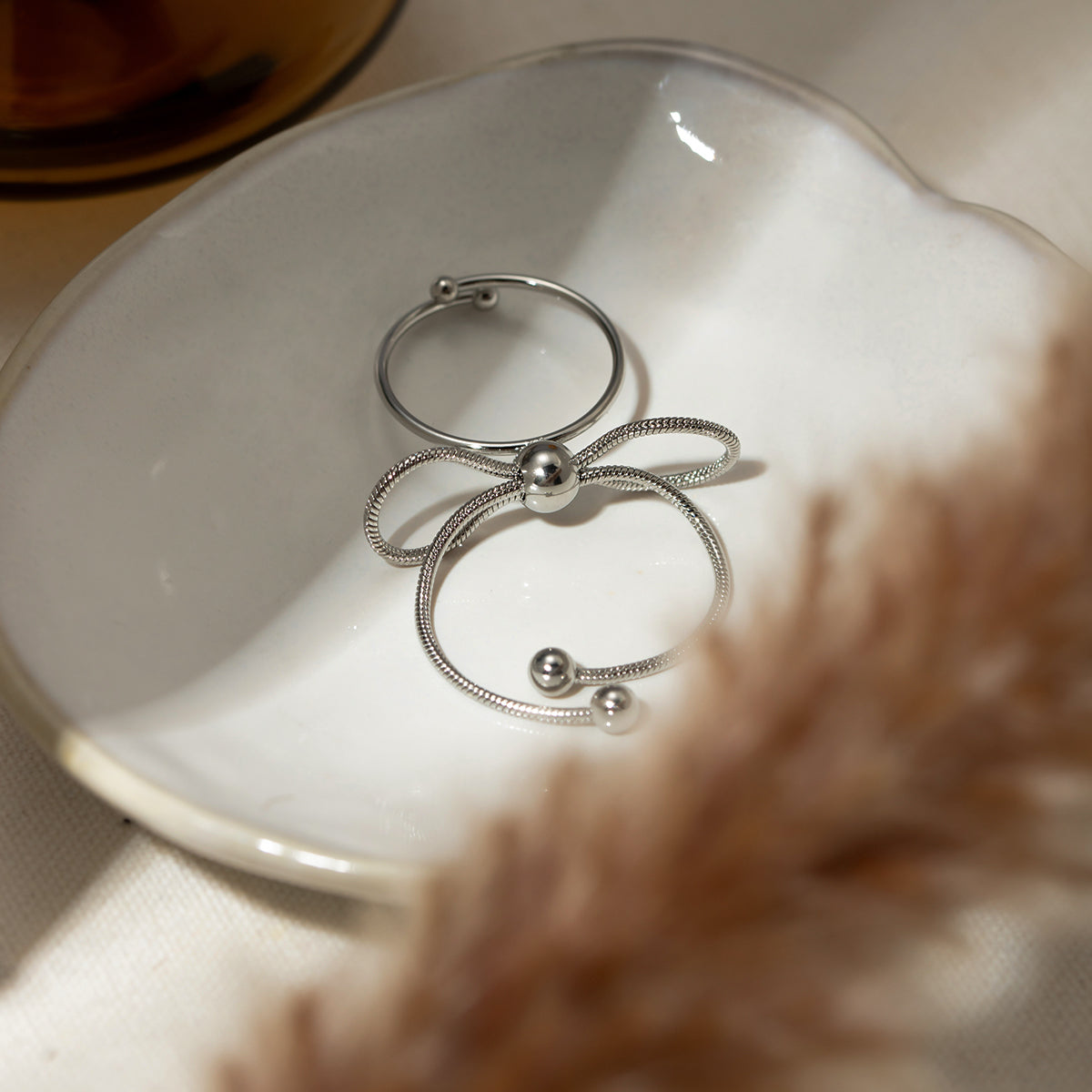 Stainless Steel Silver-Plated Bow Ring - Siennasass