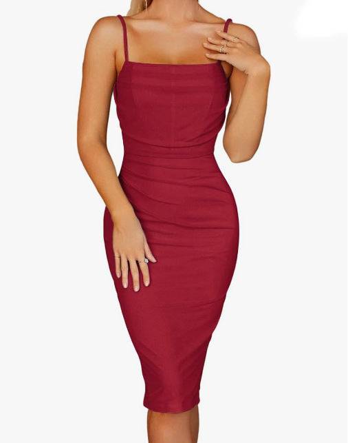 Mesh Fishbone Pleated Backless Sling Dress