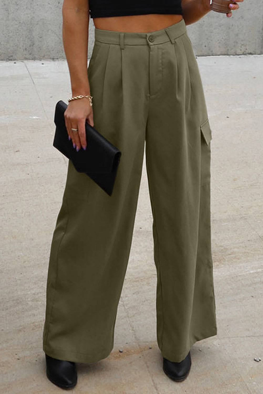 Ruched Wide Leg Pants with Pockets - Siennasass