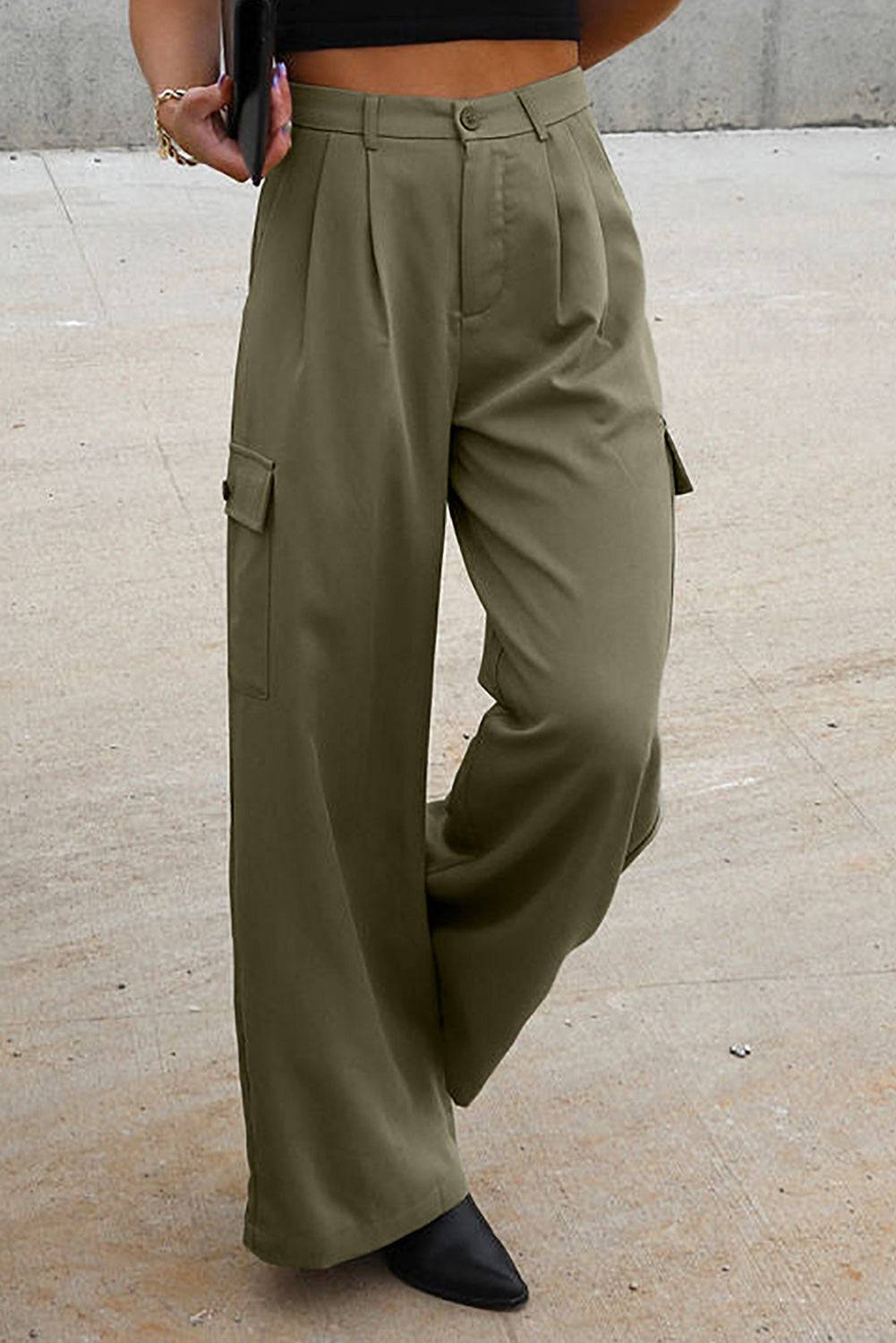 Ruched Wide Leg Pants with Pockets - Siennasass