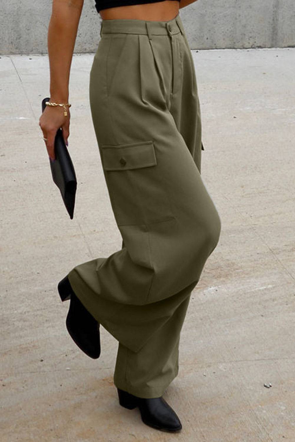 Ruched Wide Leg Pants with Pockets - Siennasass