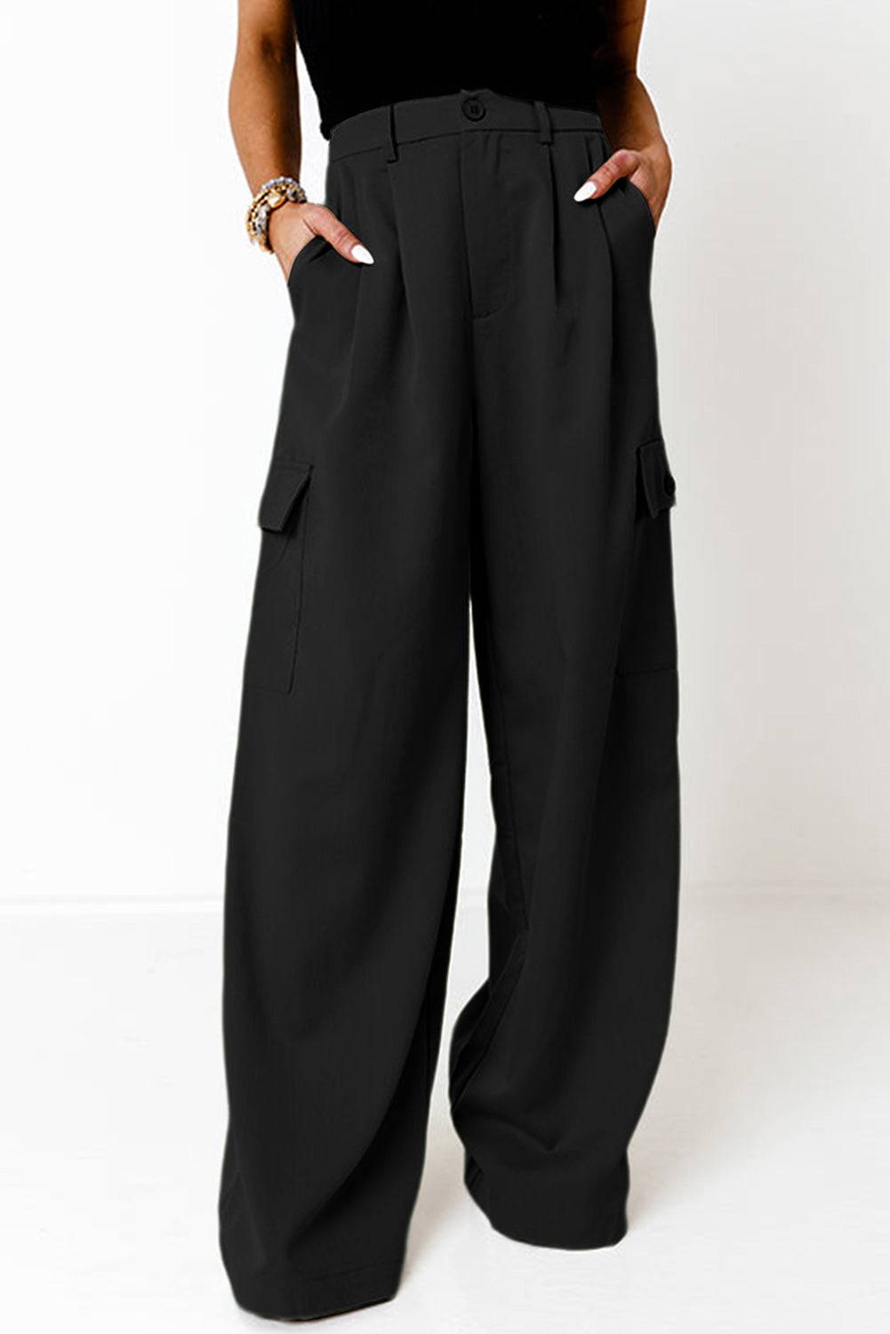 Ruched Wide Leg Pants with Pockets - Siennasass