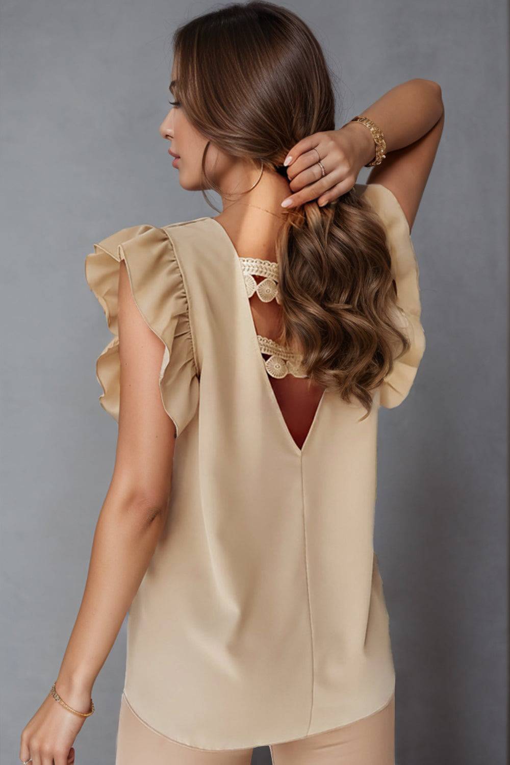 Ruffled V-Neck Cap Sleeve Blouse - Siennasass