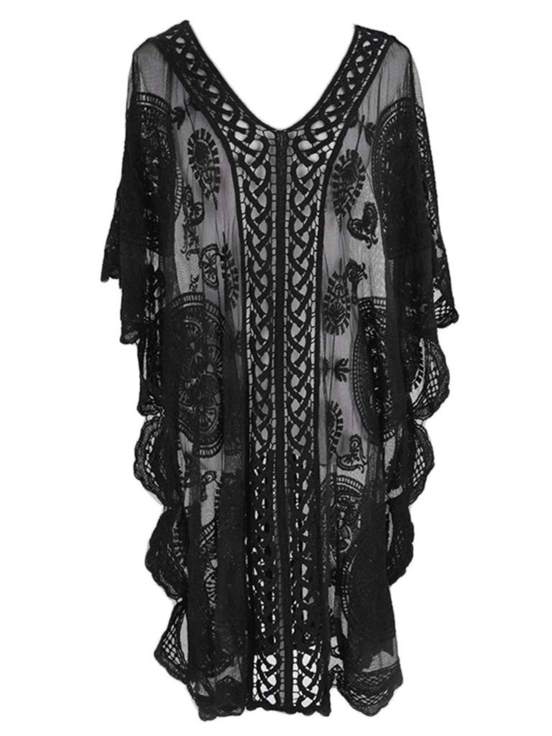 Lace V-Neck Half Sleeve Cover-Up - Siennasass