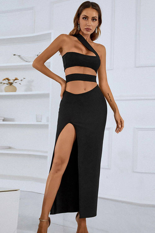 One-Shoulder Cutout Front Split Maxi Dress - Siennasass