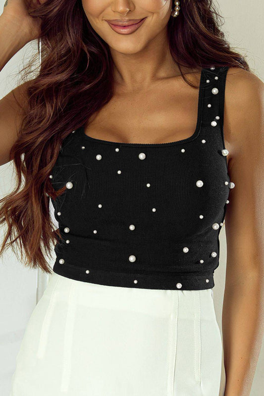 Pearl Detail Square Neck Tank - Siennasass