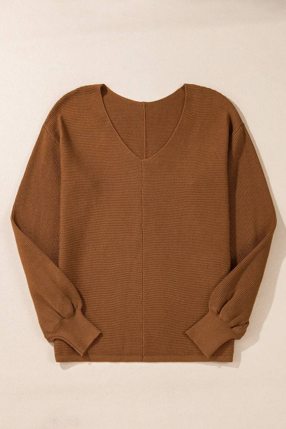 V-Neck Dropped Shoulder Long Sleeve Sweater