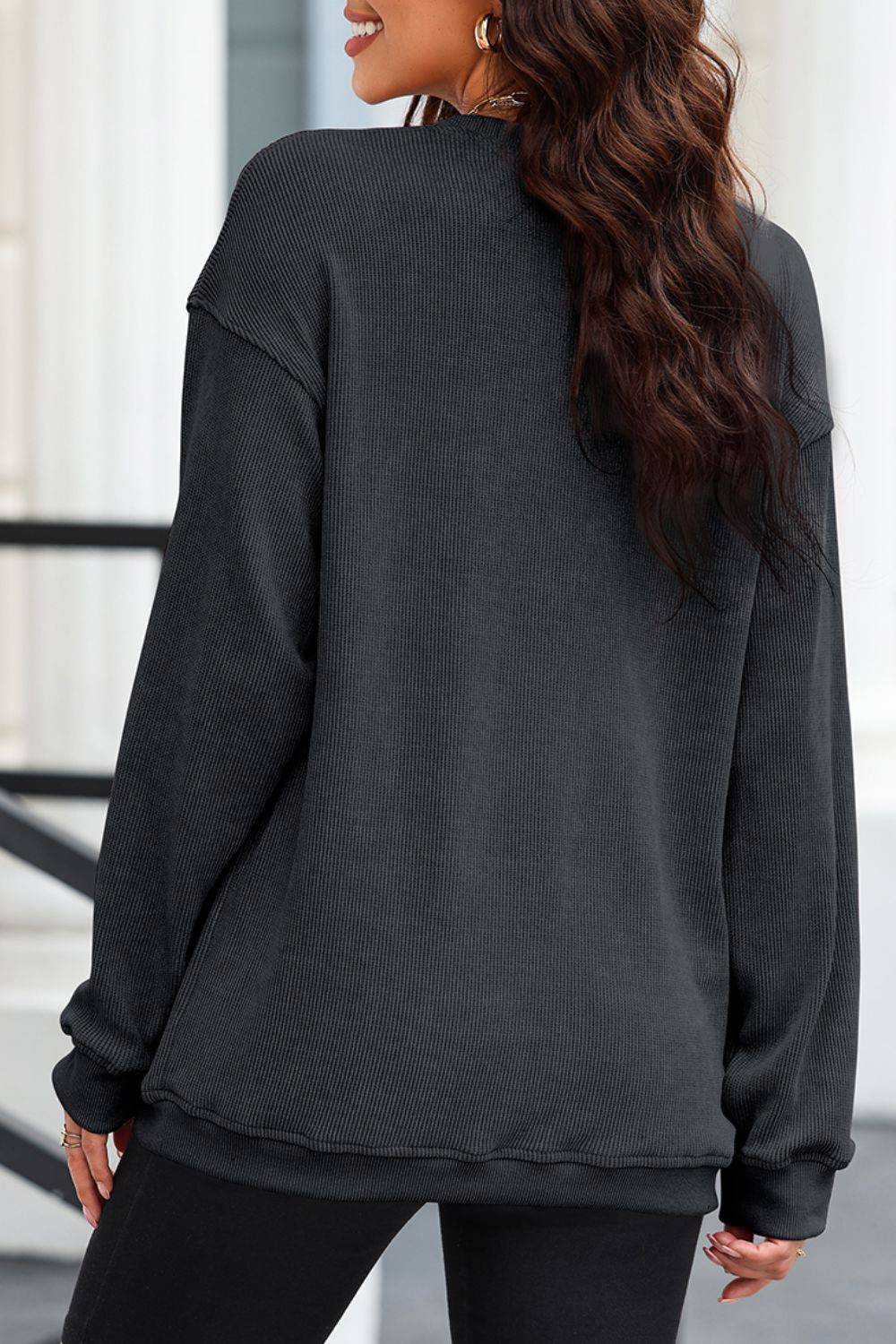 Glitter Ghost Round Neck Long Sleeve Sweatshirt