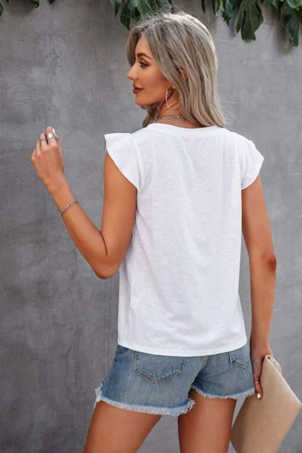 Ruffled Round Neck Cap Sleeve T-Shirt - Siennasass