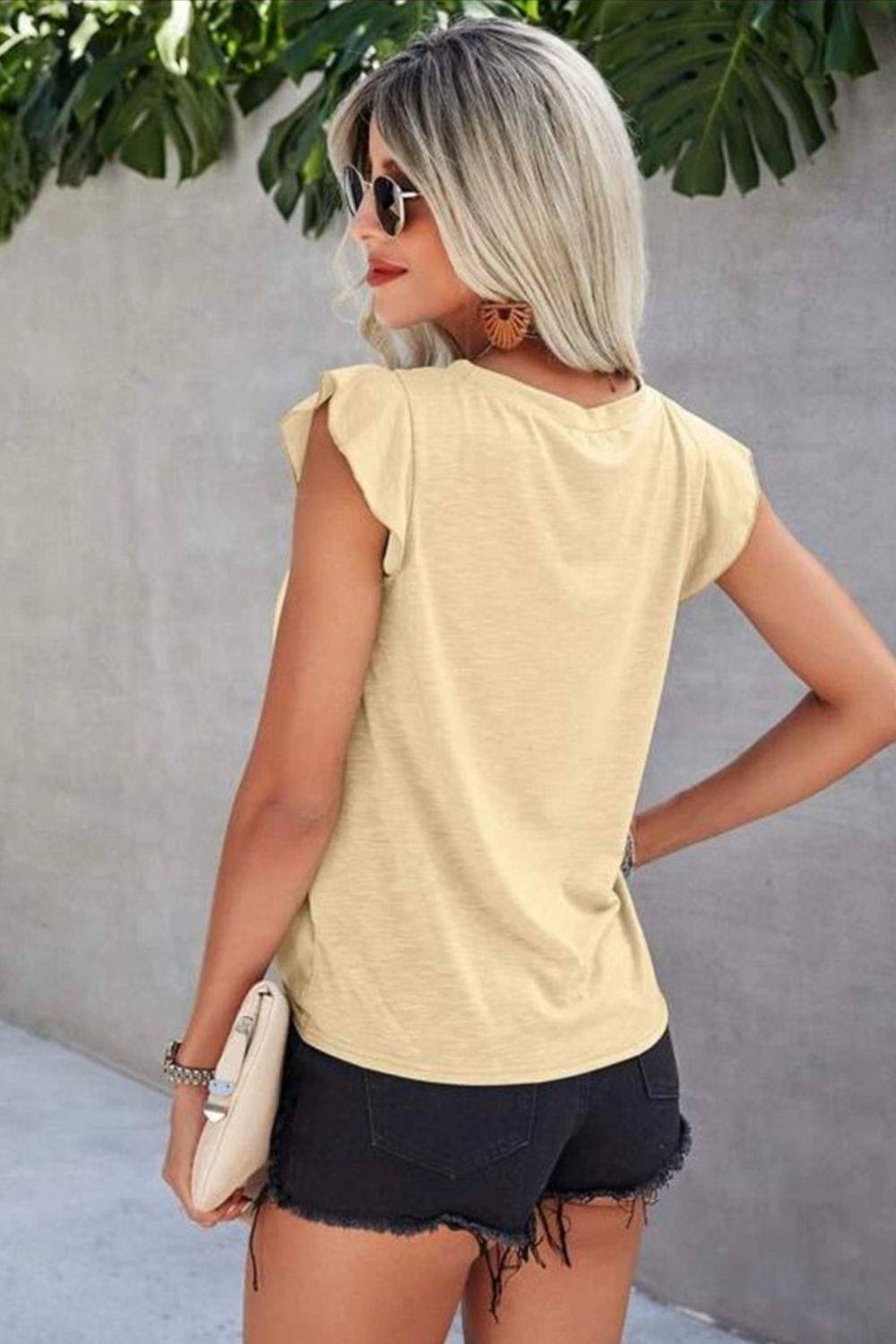 Ruffled Round Neck Cap Sleeve T-Shirt - Siennasass