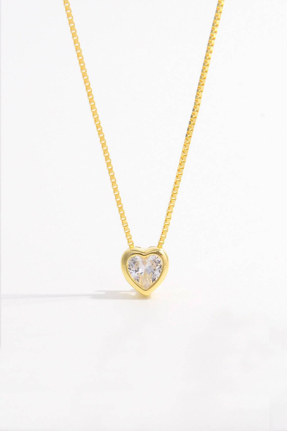 925 Sterling Silver Inlaid Zircon Heart Pendant Necklace