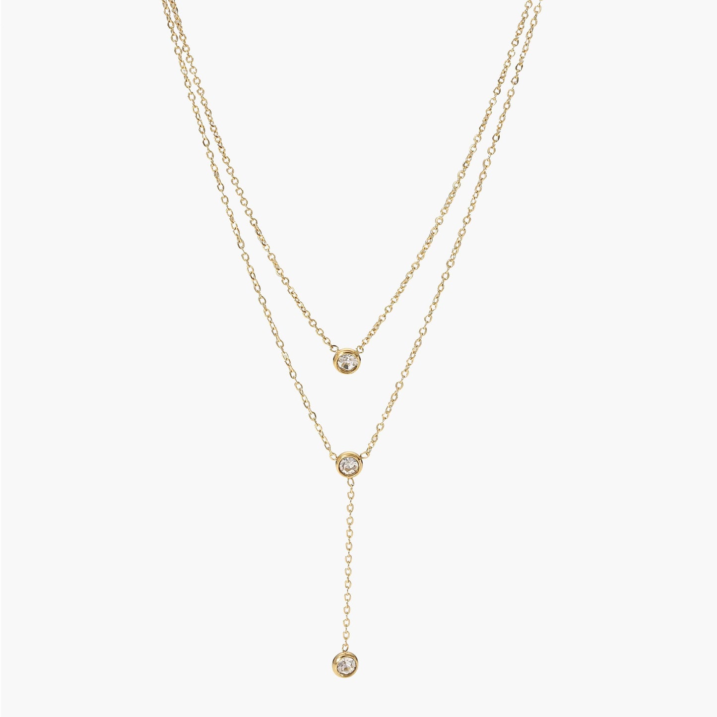 Stainless Steel Zircon Double-Layered Necklace - Siennasass