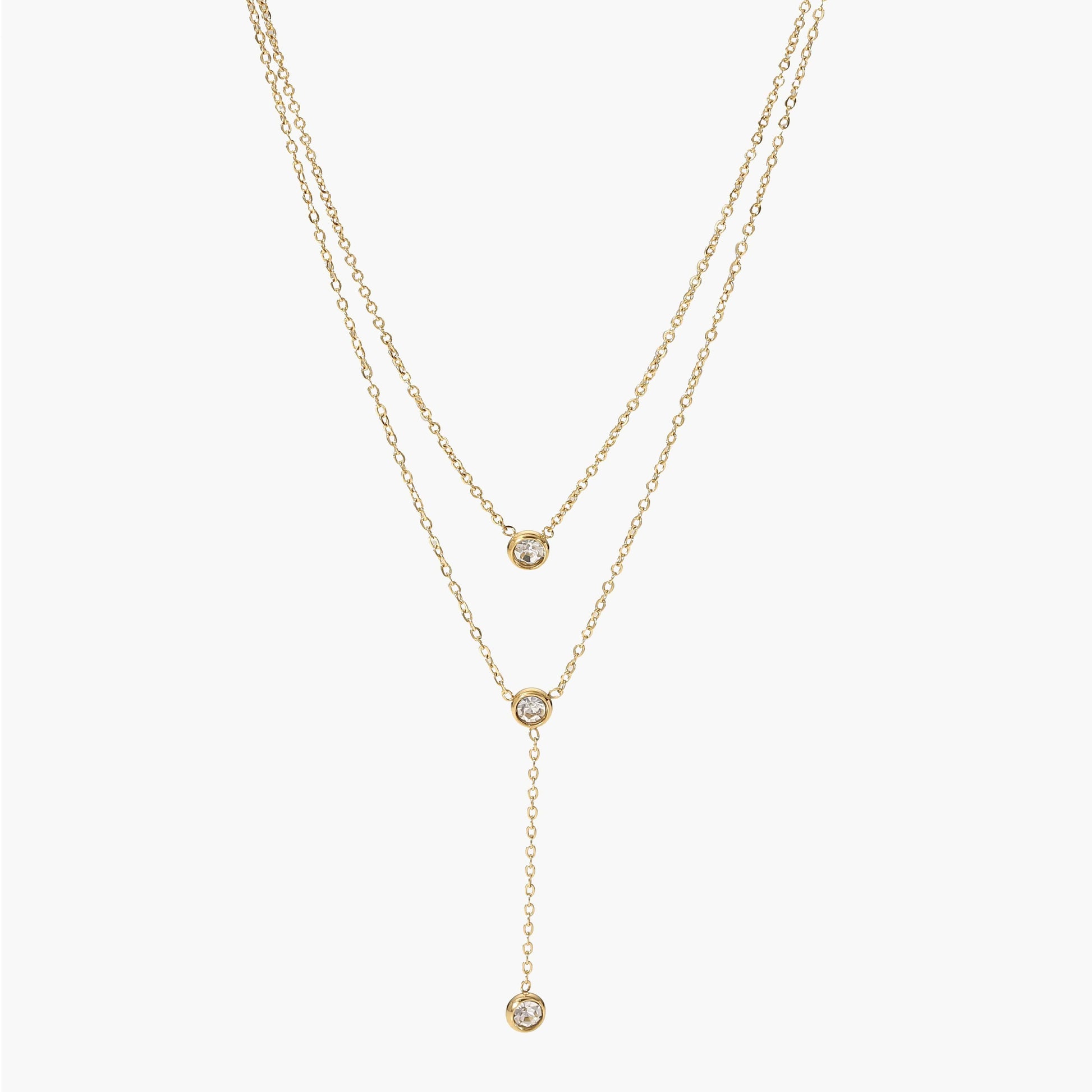 Stainless Steel Zircon Double-Layered Necklace - Siennasass