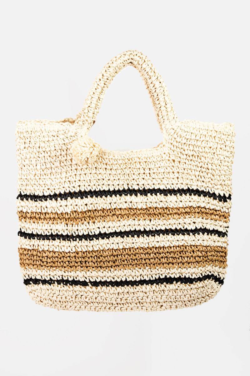 Fame Striped Straw Braided Tote Bag - Siennasass